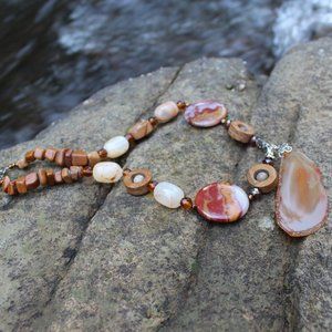 Stunning Orange Desert Arizona Natural Stone Necklace Agate Slice